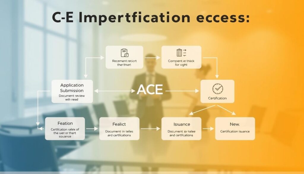 A detailed flowchart illustrating the "ACE import certification process" prominently in the foreground, featuring clear, interconnected steps such as "Application Submission," "Document Review," "Compliance Check," and "Certification Issuance." Each step represented by distinct icons and arrows indicating the progression, with a balanced mix of positive and negative certification pathways. In the middle ground, a subtle gradient background portraying a professional office environment, hinting at a legal or regulatory atmosphere. Soft, even lighting to ensure clarity of details and a clean look. The mood is informative and serious, tailored for business professionals. No text or symbols should clutter the image; it should be visually engaging and straightforward for readers.