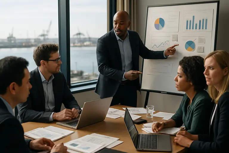 Procurement analyst reviewing production data and supplier documents
