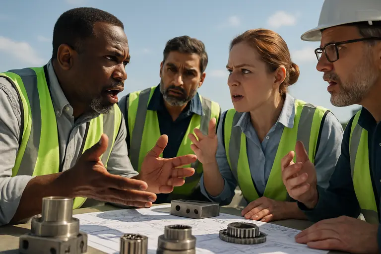 Engineers reviewing process data near chemical plant control screens