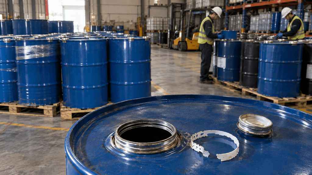 opened chemical drums