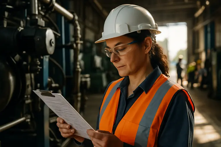 Compliance staff reviewing emissions calculations and permit notes