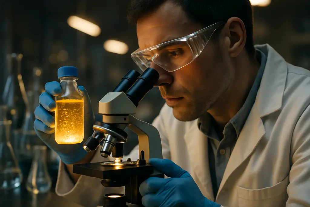 Controlled Release Patents review beside polymer coating samples in a development lab