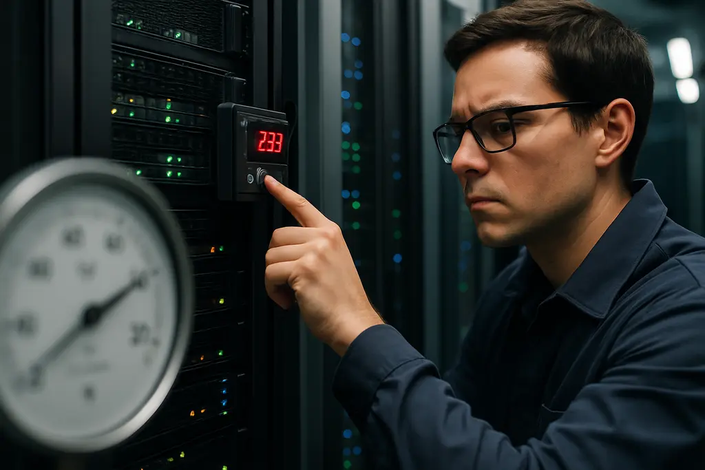 Data Center Environmental Rules review with server racks and permit documents
