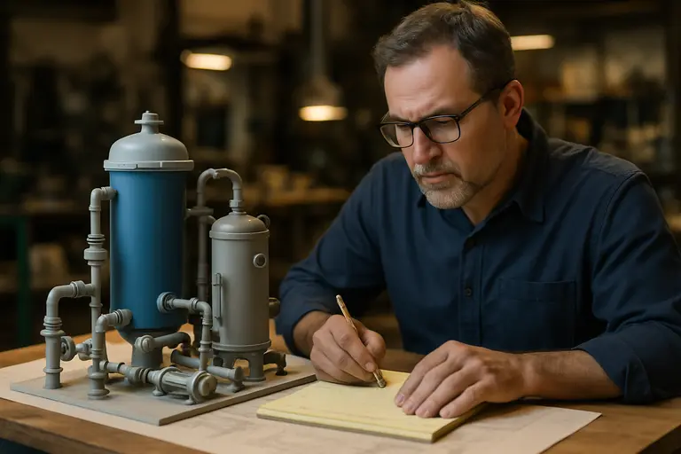 Engineer reviewing water treatment samples and laboratory records