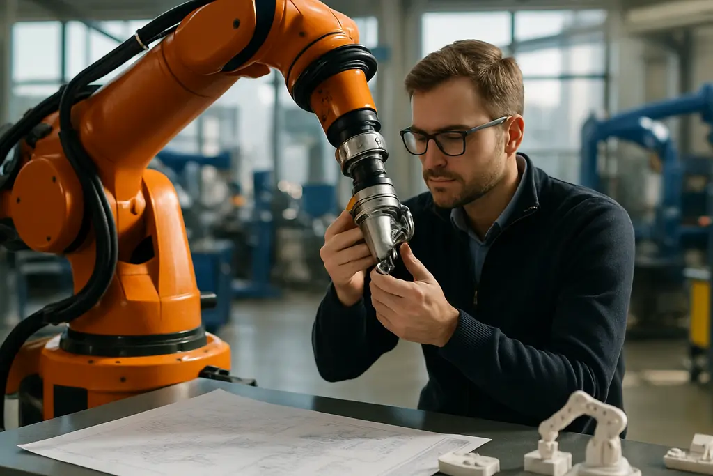 industrial innovation projects shown through workers reviewing equipment in a manufacturing plant