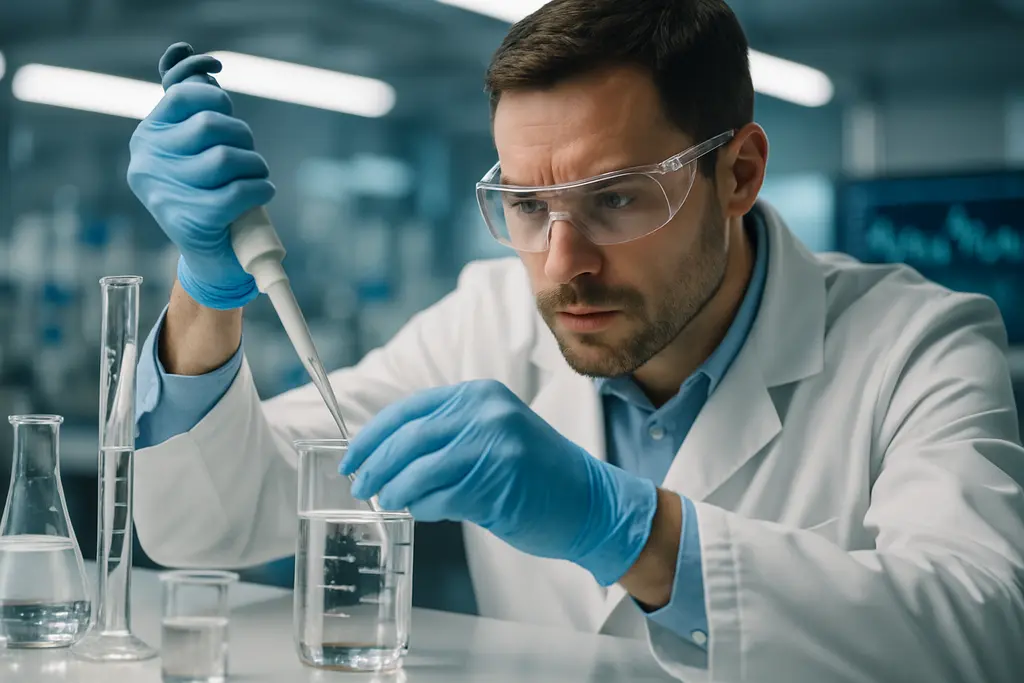 PFAS Wastewater Surveys review with laboratory bottles and procurement records